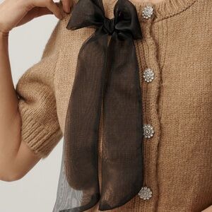 Anthropologie Tan Cardigan with Black Bow
